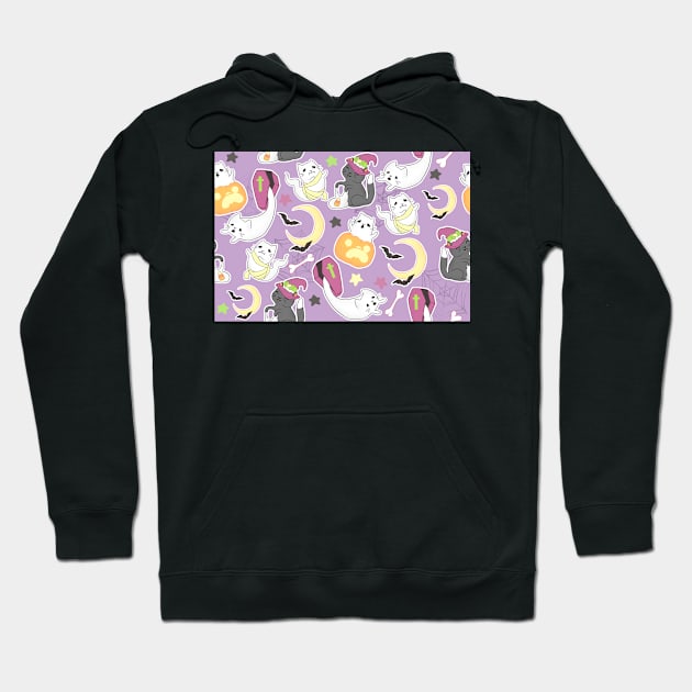 Halloween Cat Party on Purple Hoodie by FrostedSoSweet